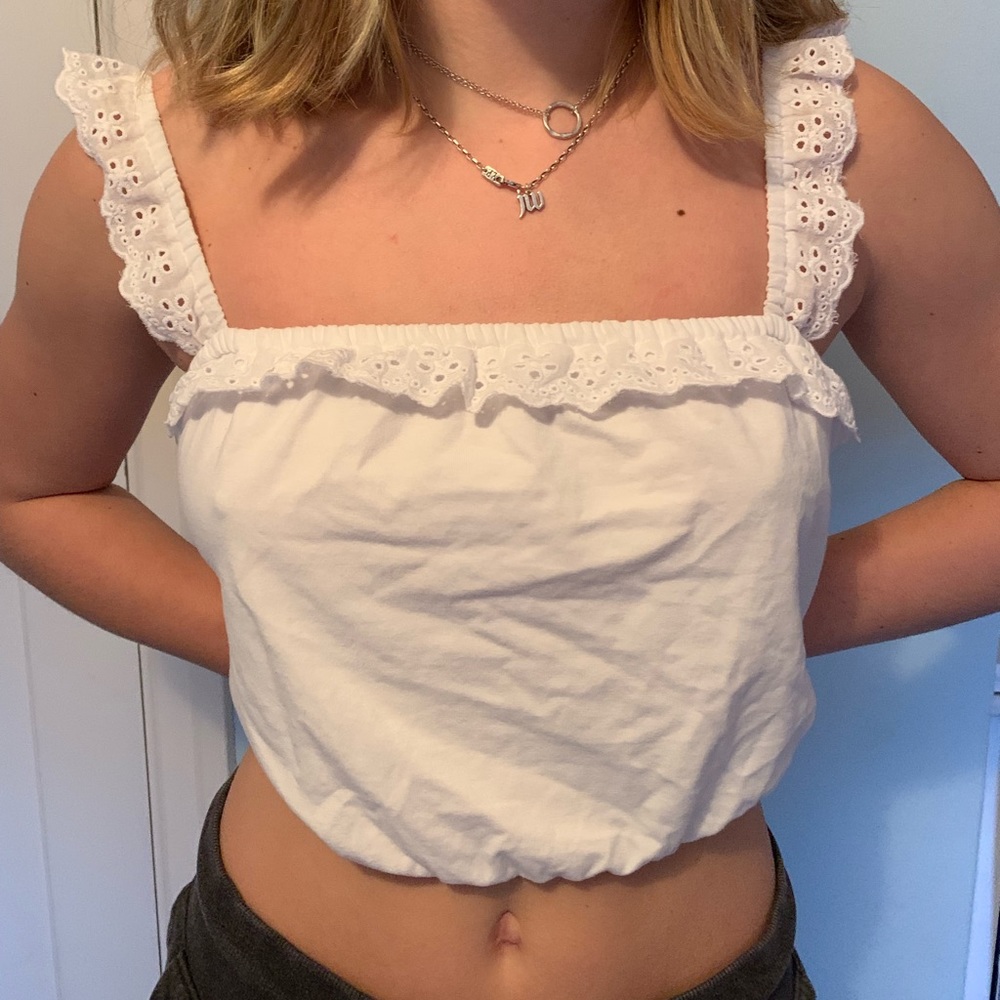 Lace Strapped  White Tank Top